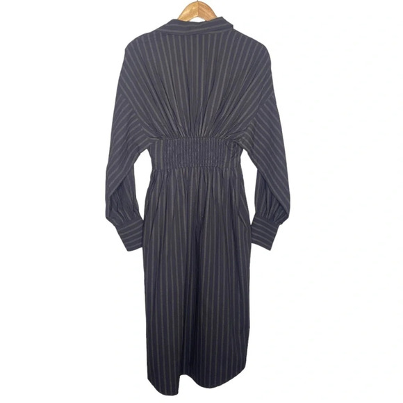 C/MEO Collective Long Sleeve Pinstripe Smocked Reform Midi Shirt Dress Small - Picture 8 of 10